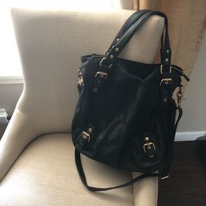 Deena and Ozzy large black tote with gold hardware